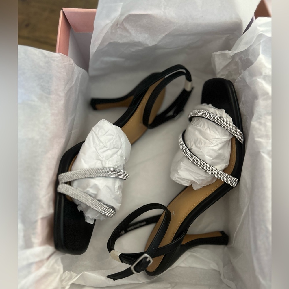 LISA VICKY Gem Crystal Ankle Strap Sandal Black Women's Sandals - Picture 9 of 15